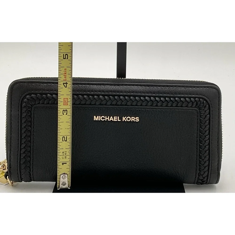 Michael Kors Lady Large Travel Continental Long Zip Around Wristlet Wallet Black